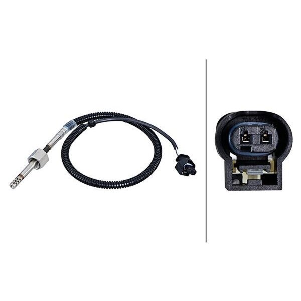 Sensor Exhaust Gas Temperature screwed 2-pole 530 mm cable HELLA for e.g. MB GLC