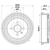 2 Brake Drum Ø 265 mm Ø 14.7 mm HELLA for e.g. OPEL ASTRA