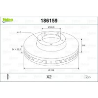 Front brake disc ventilated VALEO for FORD SIERRA II