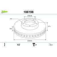 Front brake disc ventilated with screw VALEO for PEUGEOT...