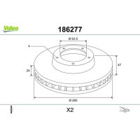 Front brake disc ventilated VALEO for FORD MONDEO I