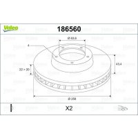Front brake disc ventilated VALEO for FORD FOCUS I
