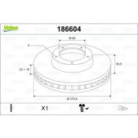 Front brake disc ventilated with screw VALEO for VW GOLF IV