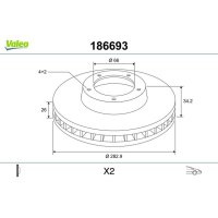 Front brake disc ventilated VALEO for DS DS 3