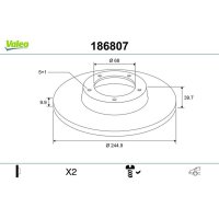 Rear brake disc full with screw VALEO for AUDI A4 B6