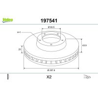 Front brake disc ventilated VALEO for FORD FIESTA VI