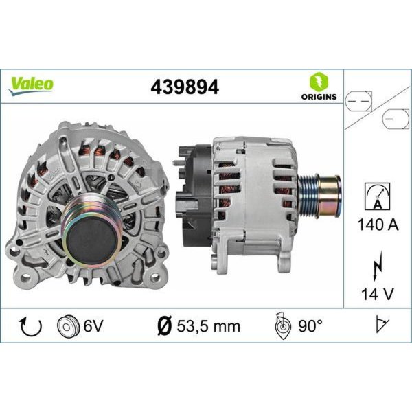Generator 54mm with freewheel pulley VALEO for VW GOLF VII
