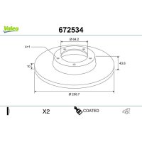 Rear brake disc full VALEO for MINI (R50)