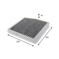 Cabin Filter Activated charcoal filter 240 mm - 254 mm...