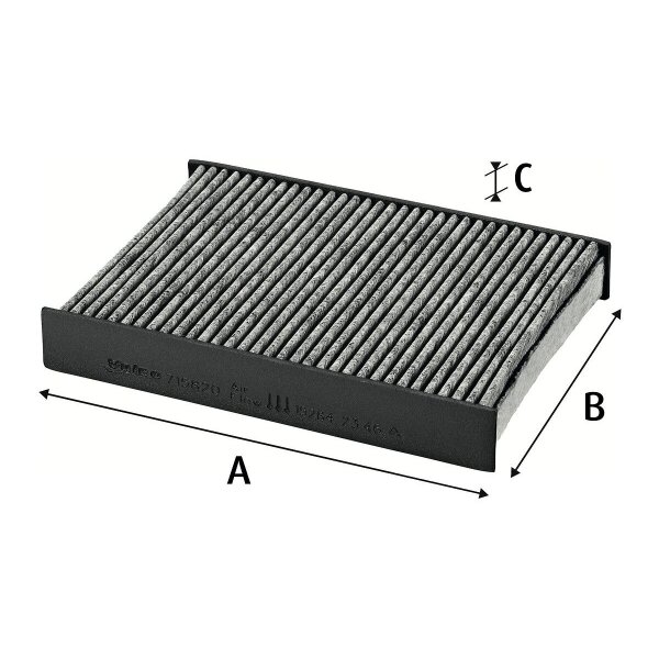Cabin Filter Activated charcoal 250 mm - 180 mm VALEO for e.g. RENAULT MEGANE