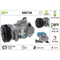 Klimakompressor 124mm mit PAG-Kompressoröl VALEO...