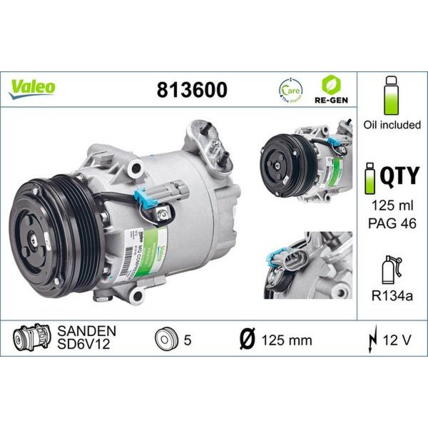 Air conditioning compressor 109mm with PAG compressor oil VALEO for OPEL ASTRA H