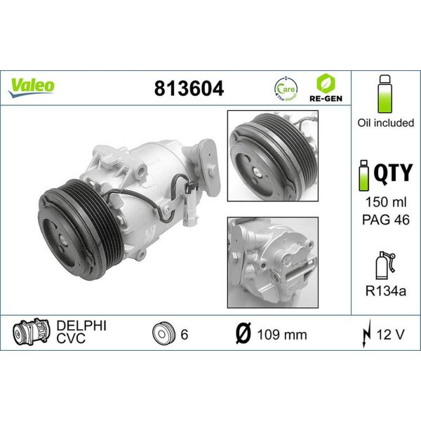 Air conditioning compressor 109mm with PAG compressor oil VALEO for OPEL ASTRA H