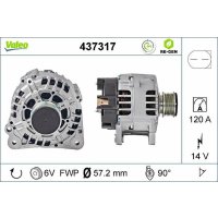 Generator 57mm with freewheel pulley VALEO for VW GOLF IV