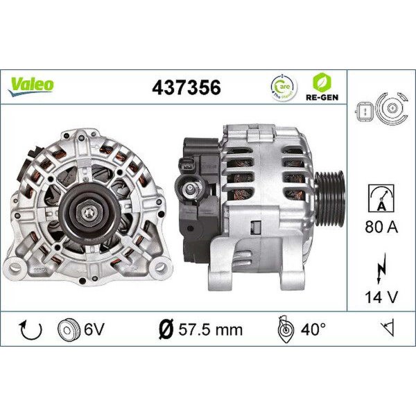 Generator 58mm with V-ribbed belt pulley VALEO for CITROËN BERLINGO /