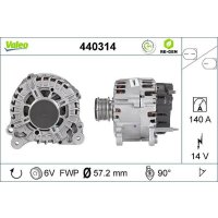 Generator 57mm with freewheel pulley VALEO for VW GOLF VI
