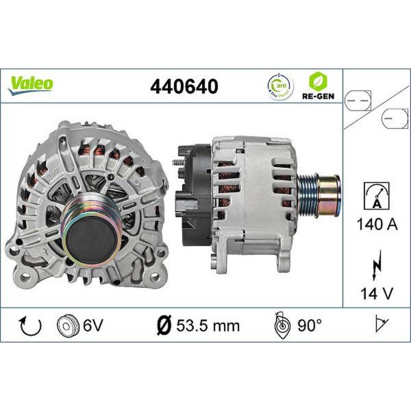 Generator 54mm with freewheel pulley VALEO for VW GOLF VII