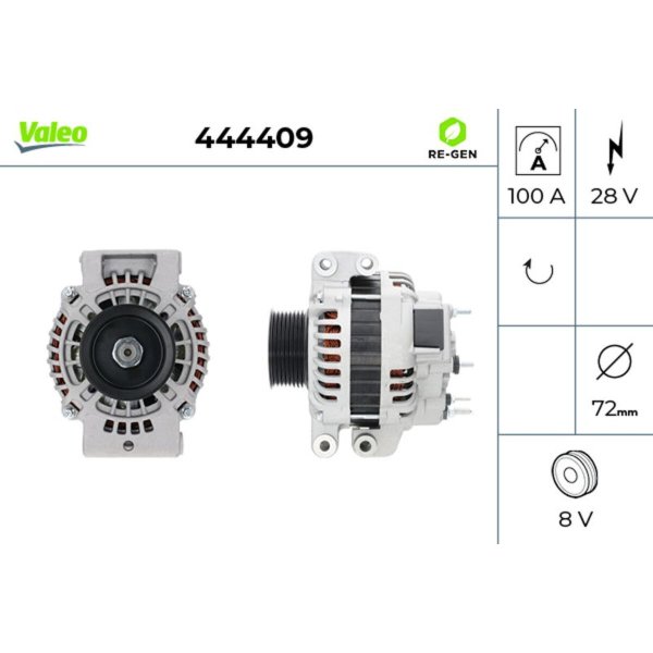 Generator 72mm with V-ribbed belt pulley VALEO 444409