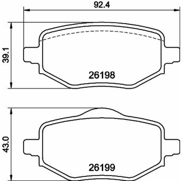 Brake pad set without wear warning 17.5 mm HELLA for e.g. PEUGEOT 208