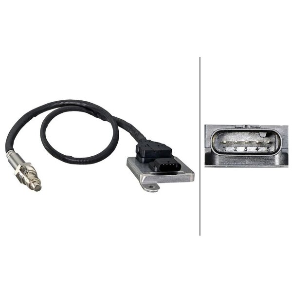 NOx sensor M20X1.5 5-pin 590mm cable HELLA for e.g. MERCEDES-BENZ C-Class