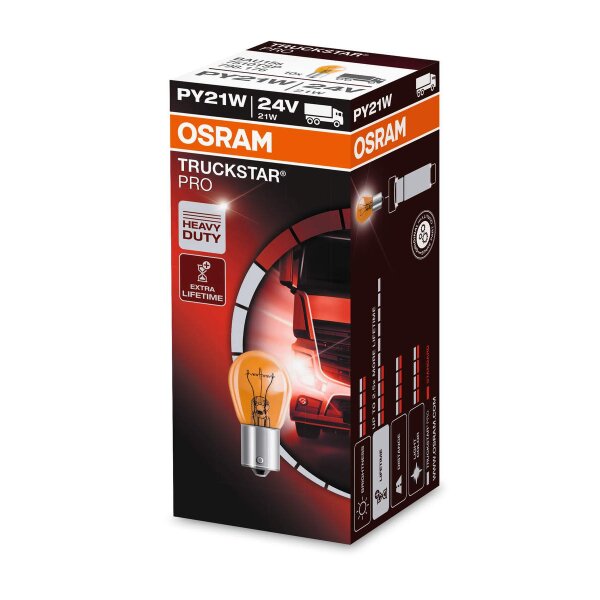 10 Glühlampen PY21W 24V OSRAM TRUCKSTAR PRO passend für LKWs Nutzfahrzeuge