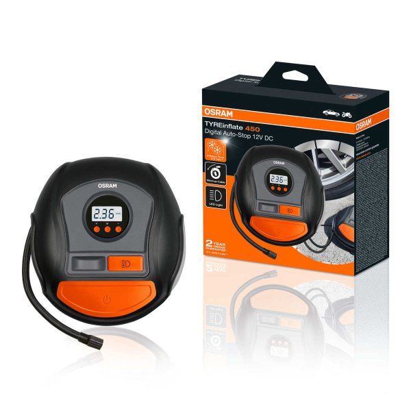 OSRAM TYREinflate 450 Reifenpumpe mit Auto-Stopp 12V Kompressor