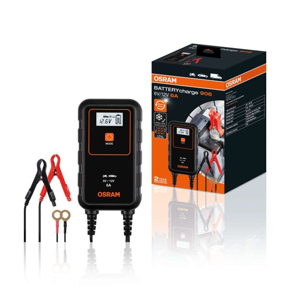 Battery charger 6-12V 1.5m cable OSRAM BATTERYcharge 906 for car and motorbike