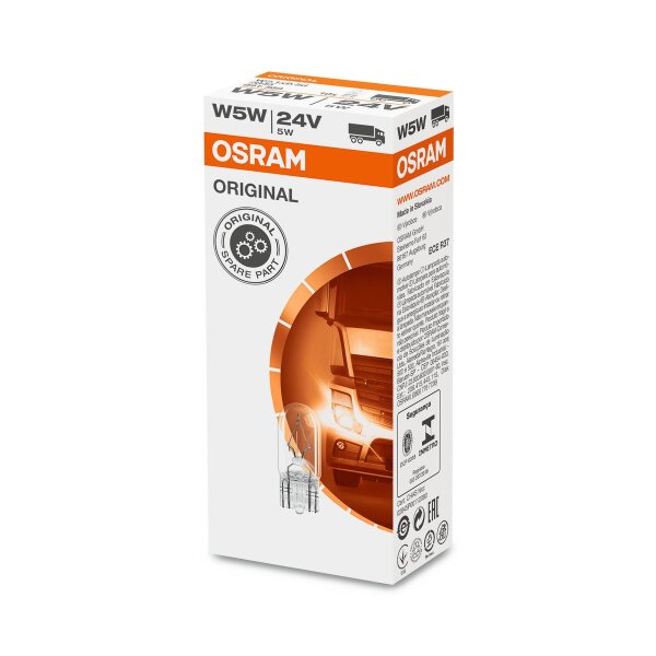 10 Glühlampen W5W 24V mit Glasquetschsockel OSRAM ORIGINAL LINE für PKW