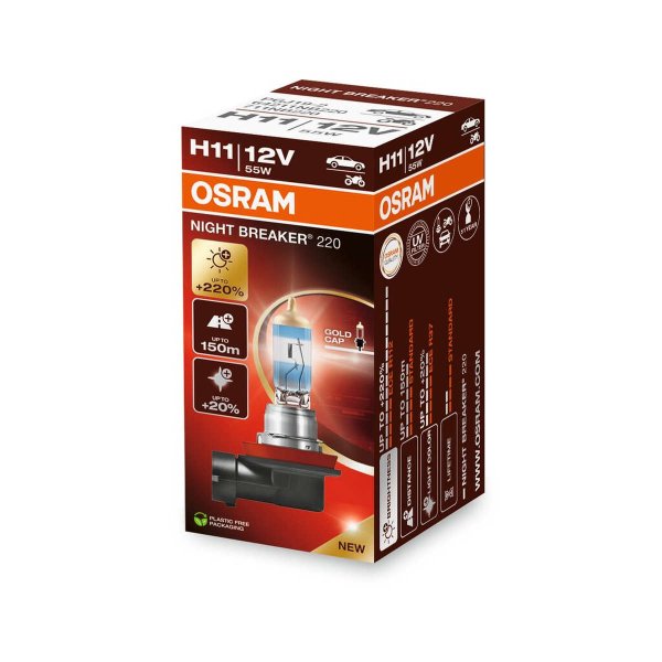 OSRAM NIGHT BREAKER 220 H11 halogen headlight bulbs 1350lm 55W