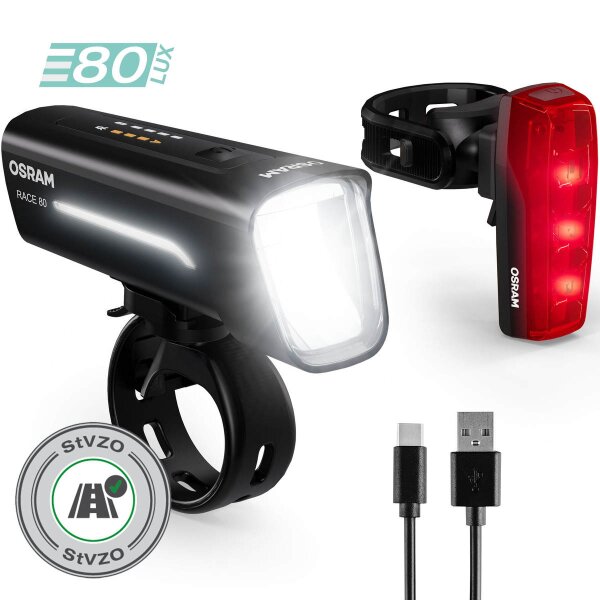 Bicycle light set LED 3.7V 5,400K 110lm OSRAM rechargeable cool white