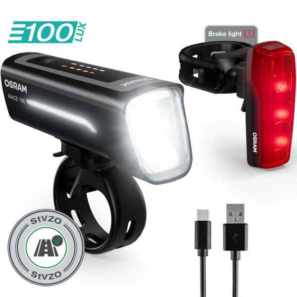 Bicycle light set LED 3.7V 5,400K 115lm OSRAM rechargeable cool white