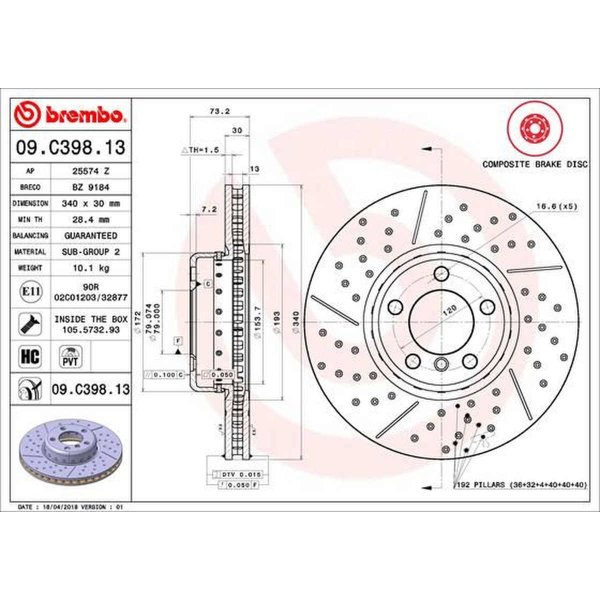 Bremsscheibe vorne 340mm BREMBO für BMW 1
