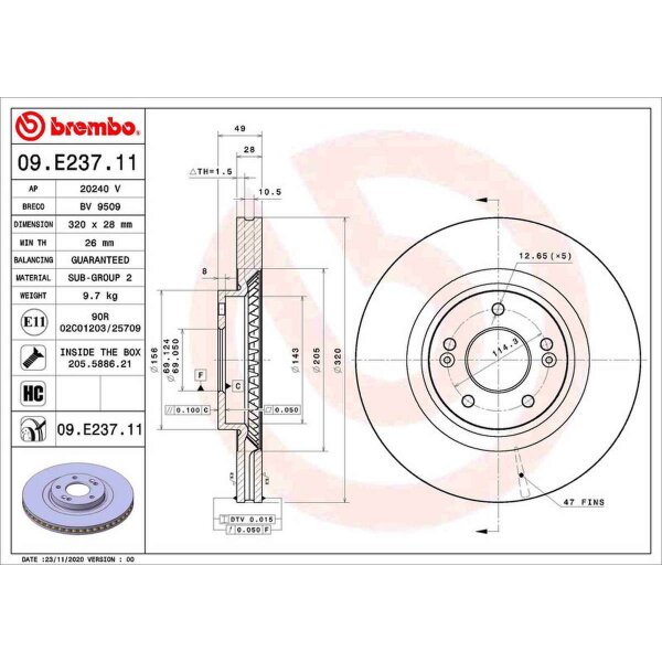Bremsscheibe vorne 320mm BREMBO für SANTA FÉ III