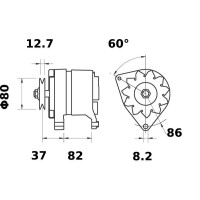 Lichtmaschine Generator 14 V 65 A mit Riemenscheibe Ø 8,2 mm MAHLE für u.a. AGCO