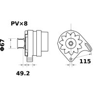 Alternator 14 V 45 A V-ribbed disc Ø 10.2 mm MAHLE for CLARK