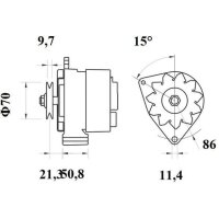 Alternator 14 V 70 A belt pulley Ø 11,4 mm MAHLE...