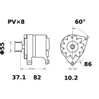 Alternator 14 V 65 A V-ribbed shaft Ø 10.2 mm MAHLE for e.g. IVECO