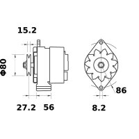 Alternator 14 V 75 A pulley Ø 8,2 mm MAHLE suitable for JOHN DEERE