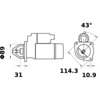Starter for combustion engine 12 V 1 kW 9 teeth MAHLE for LISTER PETTER