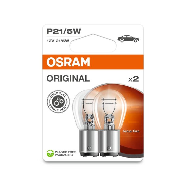 2 OSRAM ORIGINAL LINE P21/5W Signallampen mit Metallsockeln 12V