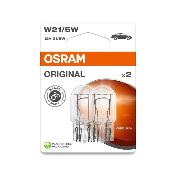 2 OSRAM ORIGINAL W21/5W Signallampen mit Glasquetschsockel 440/35lm
