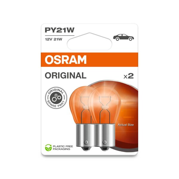 2 OSRAM ORIGINAL LINE PY21W Lampen mit Metallsockeln12V Doppelblister