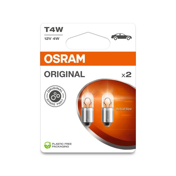 2 OSRAM ORIGINAL LINE 12V Metal Base T4W Signallampen mit Metallsockel 35lm 4W