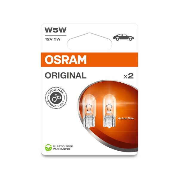 OSRAM 2 OSRAM ORIGINAL LINE W5W Lampen mit Glasquetschsockeln 50lm HAN 2825-2BL