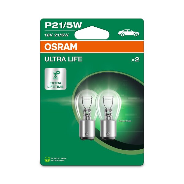 2 OSRAM ULTRA LIFE P21/5W Halogen Signallampen...