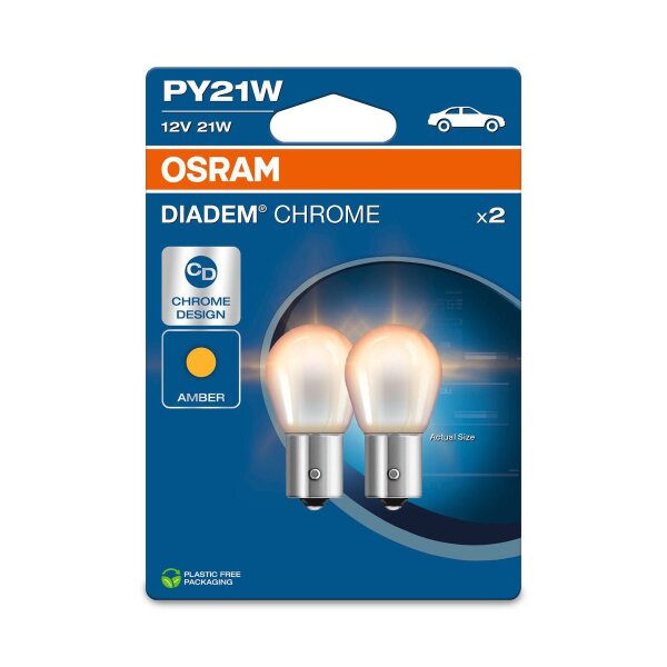 2 OSRAM DIADEM CHROME PY21W Blinkleuchte Signallampen 21W 280lm 7507DC-2BL