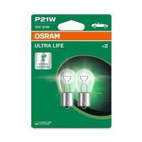 2 OSRAM ULTRA LIFE halogen headlight bulbs P21W 12V 21W...