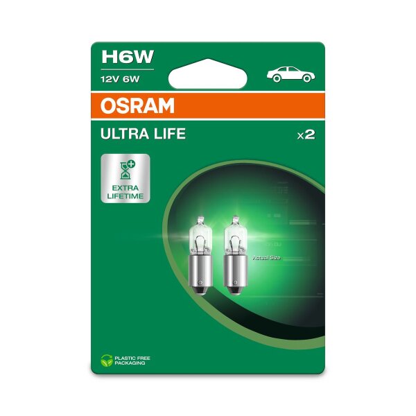 2 bulbs Indicator lamp H6W 12V 6W BAX9s OSRAM ULTRA LIFE for various cars