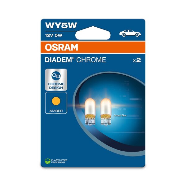 2 Glühlampen Blinkleuchte WY5W 12V 5W W2.1x9.5d OSRAM DIADEM CHROME für PKW