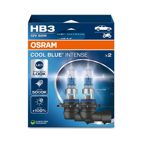 2 Glühlampen HB3 12V 60W P20d 5.000K OSRAM COOL BLUE INTENSE passend für PKW